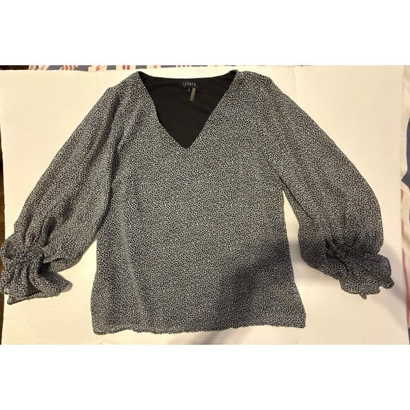 1.State V-Neck Long Ballon Sleeve Cuff Smock Sheer Blouse Career Wear Small - Picture 5 of 13